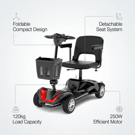 Foldable 4-Wheel Electric Mobility Scooter – 250W, Detachable Seat Shock Absorbing - BAS Kuwait Bab Al Saif 
