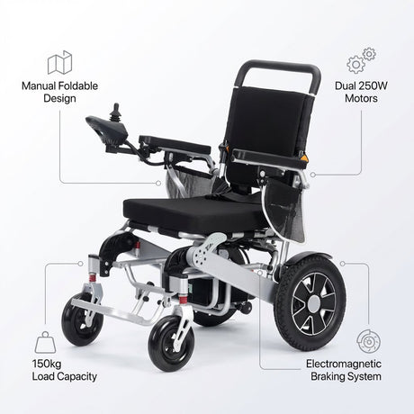 Foldable Aluminium Electric Mobility Chair with Remote Control 150kg capacity | Dual 250W Motors - BAS Kuwait Bab Al Saif 