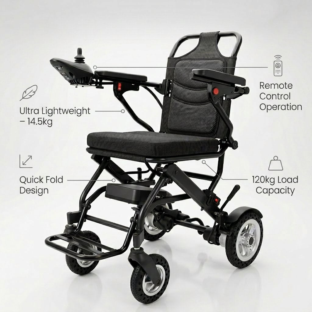 Foldable Electric Mobility Chair with Remote Control 120kg capacity | Lightweight Aluminium Travel Chair - BAS Kuwait Bab Al Saif 