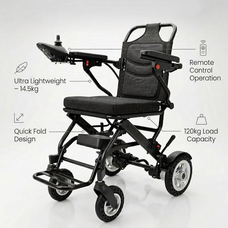 Foldable Electric Mobility Chair with Remote Control 120kg capacity | Lightweight Aluminium Travel Chair - BAS Kuwait Bab Al Saif 