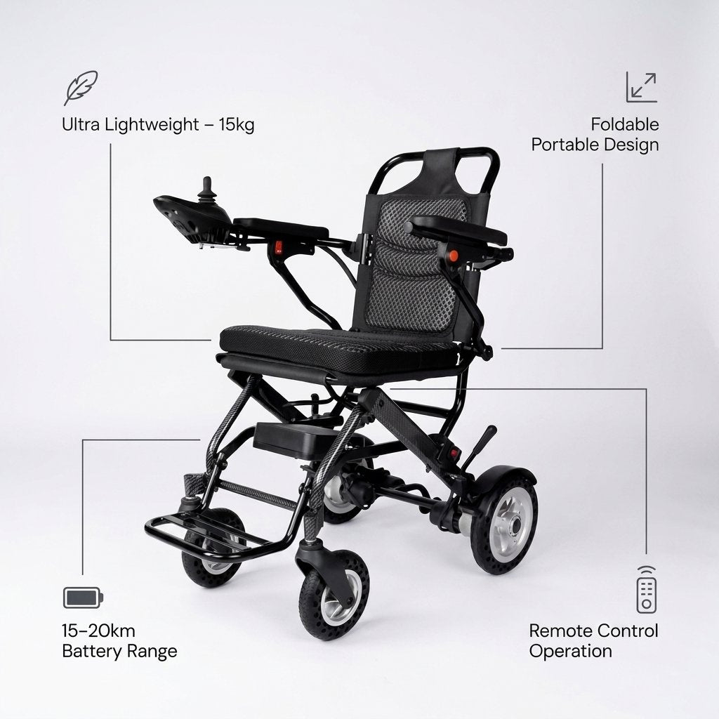 Foldable Electric Mobility Chair with Remote Control | Lightweight Travel Scooter - BAS Kuwait Bab Al Saif 