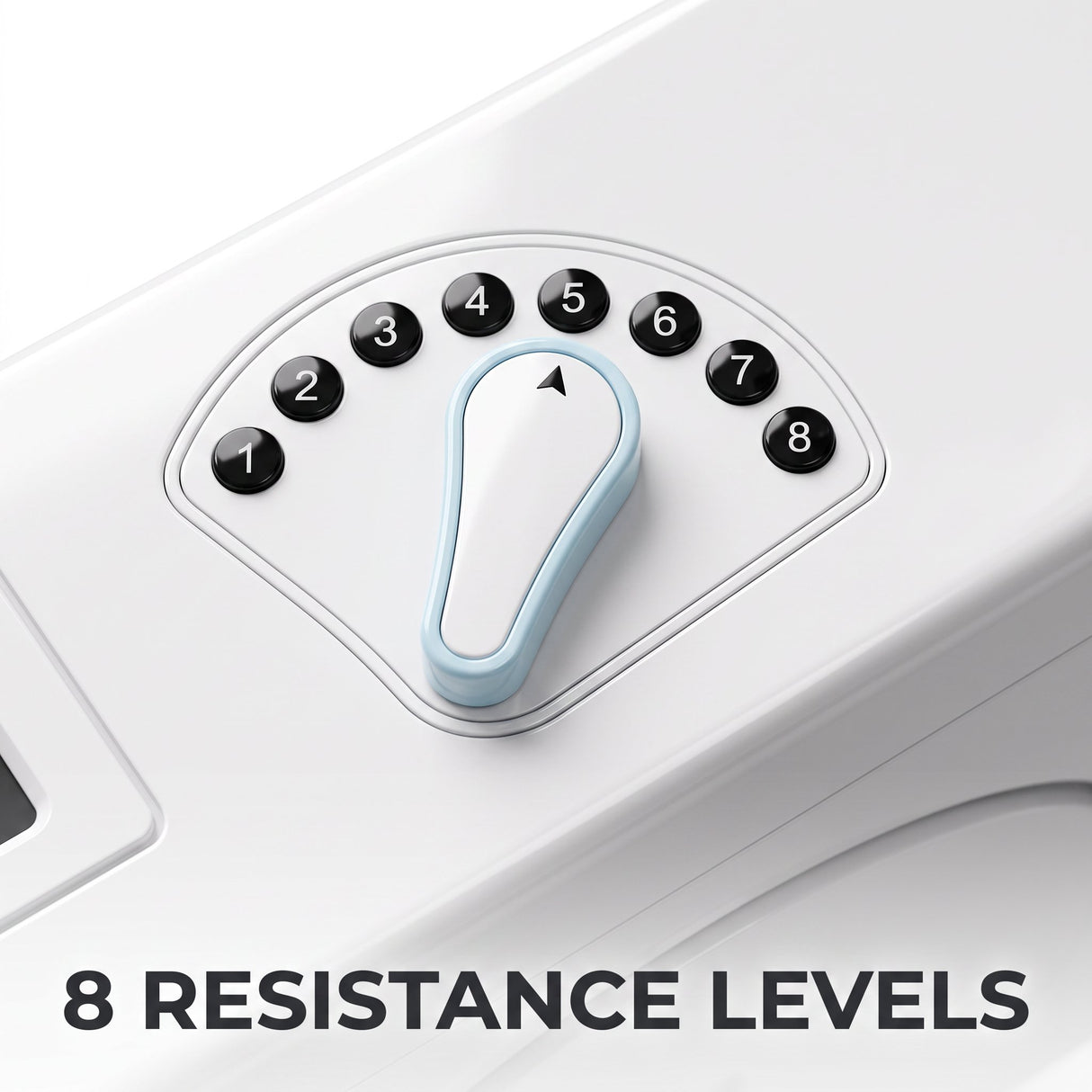 Close-up of the magnetic resistance dial showing 8 selectable levels
