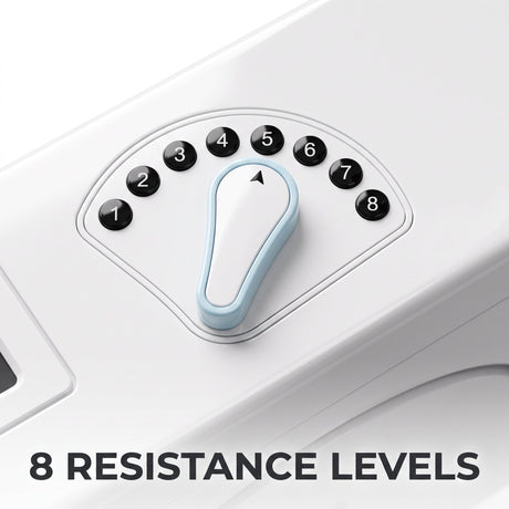 Close-up of the magnetic resistance dial showing 8 selectable levels