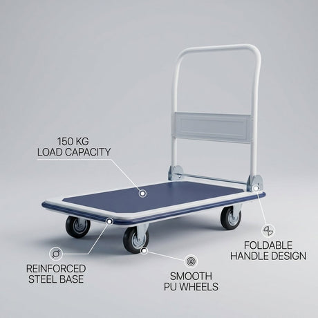 Foldable Hand Trolley 150 Kg Reinforced Steel - BAS Kuwait Bab Al Saif 
