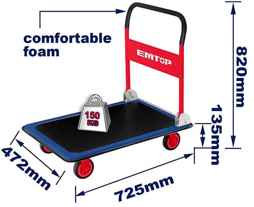 Foldable Platform Hand Truck Trolley 150kg Capacity EMTOP BRAND - BAS Kuwait Bab Al Saif Standard Standard 