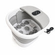 Folding foot spa bath in white and grey with massage rollers and control panel