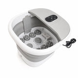 Folding foot spa bath in white and grey with massage rollers and control panel