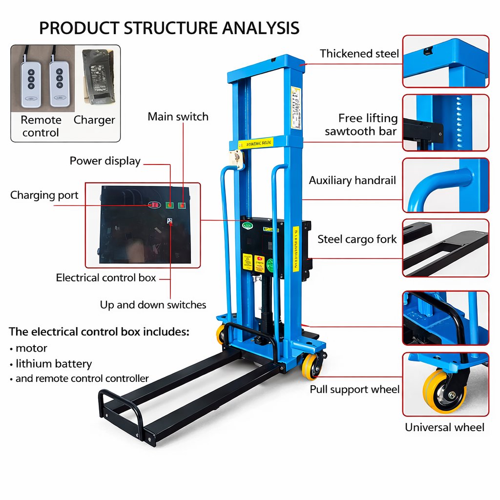 Forklift 1 Ton 1.6 Meter I Stacker Truck with Auto Lift - BAS Kuwait Bab Al Saif 