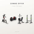 Combo offer: multifunctional gym station, 24kg adjustable set, bench with bar and squat rack