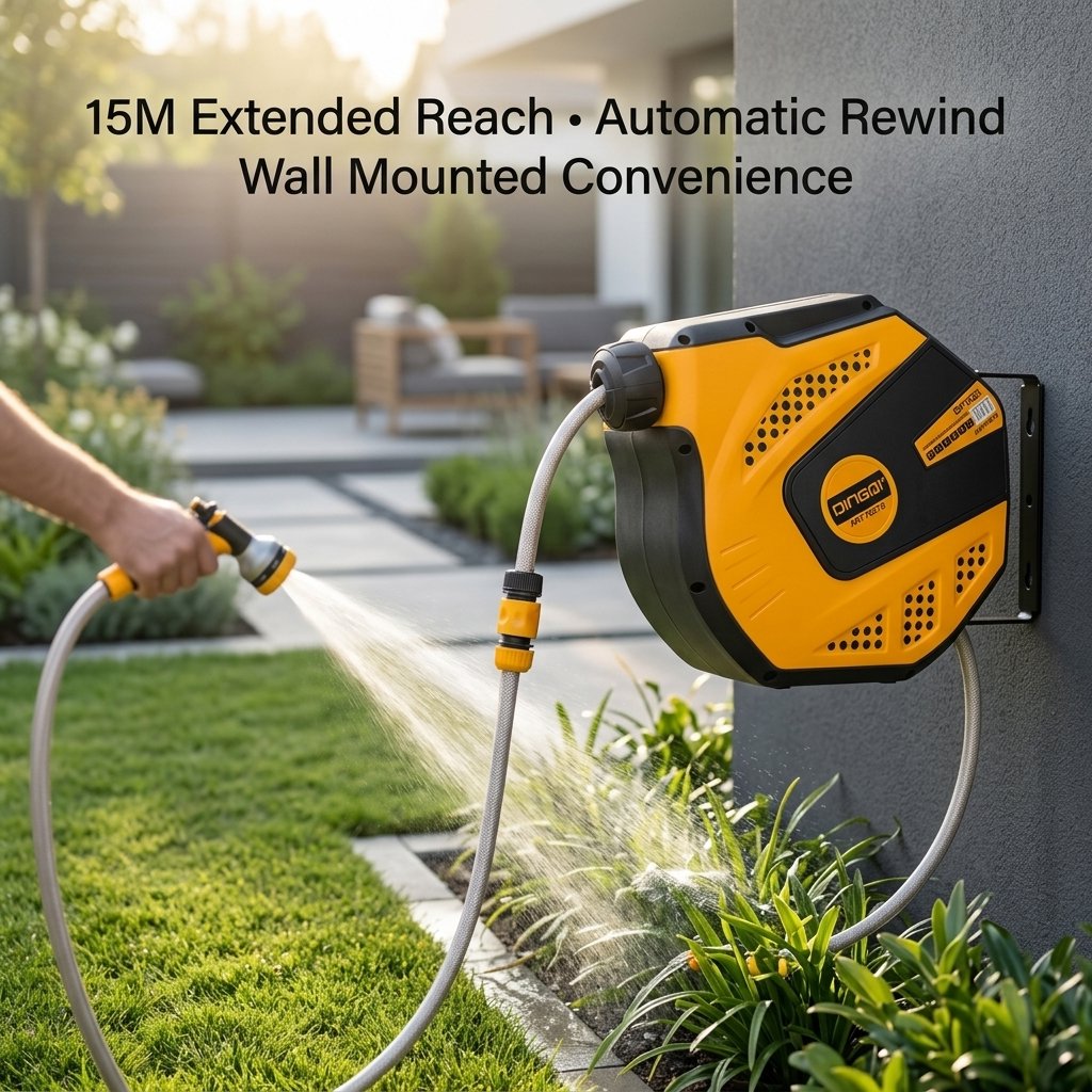 Garden Water Automatic Hose Reel 15 meter Wall Mounted DINGQI BRAND - BAS Kuwait Bab Al Saif 
