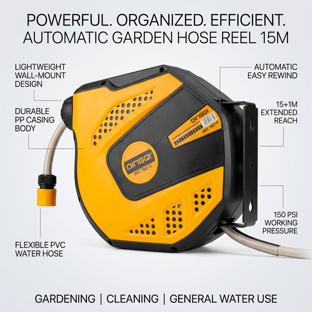 Garden Water Automatic Hose Reel 15 meter Wall Mounted DINGQI BRAND - BAS Kuwait Bab Al Saif 