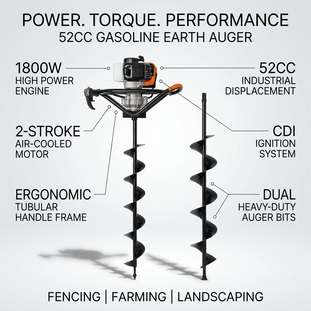 Gasoline Earth Auger 52cc - with 2 drill bits BAS Kuwait Bab Al Saif 
