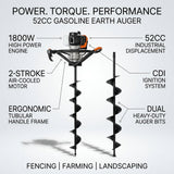 Gasoline Earth Auger 52cc - with 2 drill bits BAS Kuwait Bab Al Saif 