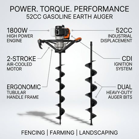 Gasoline Earth Auger 52cc - with 2 drill bits BAS Kuwait Bab Al Saif 