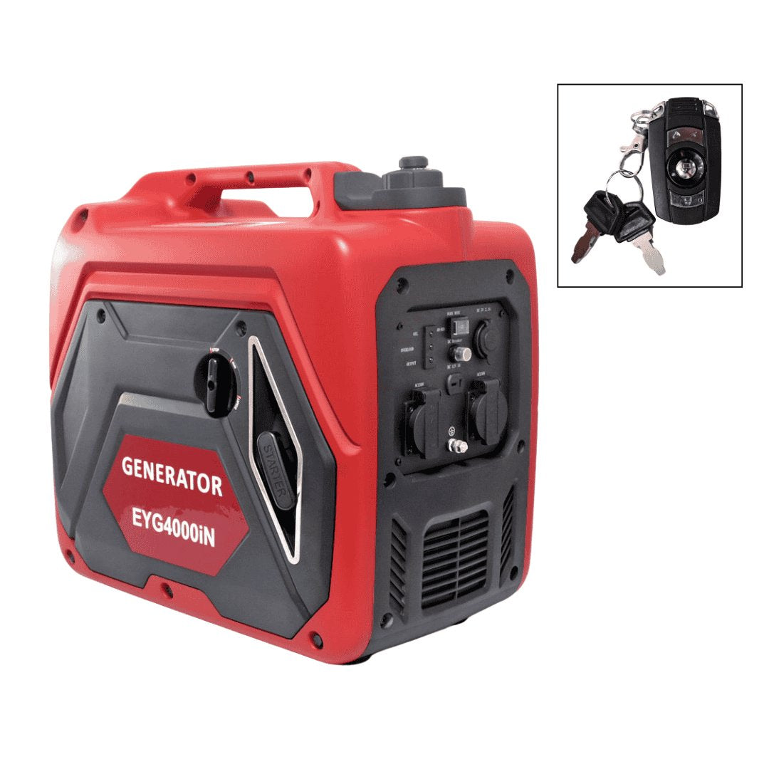 Gasoline Generator 3500W/3200W Silent with Remote Start, AVR, Overload Protection & Electric Starter - BAS Kuwait Bab Al Saif Red EYG4000iN 