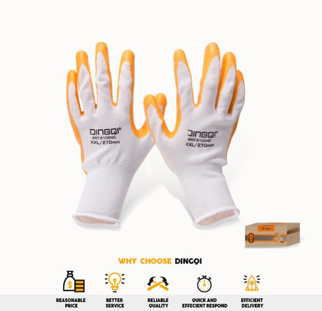 Gloves Palm Coated Latex PU Polyurethane Palm Fit Safety Work Gloves 10" DINGQI BRAND - BAS Kuwait Bab Al Saif Standard Standard 