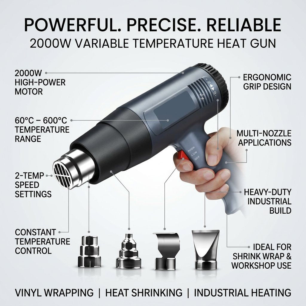 Heat Gun I Hot Air Gun 2000 W Variable Temperature Control with 2-Temp Settings - BAS Kuwait Bab Al Saif 
