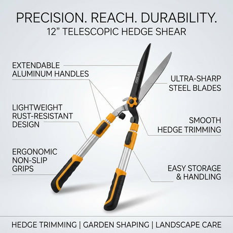 Hedge Shear 12" with telescopic Aluminum Handles Dingqi Brand - BAS Kuwait Bab Al Saif 