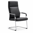 High back black conference chair with chrome sled base and padded armrests on white background