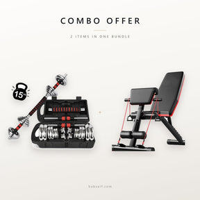 Combo offer: 15kg dumbbell set and adjustable weight bench