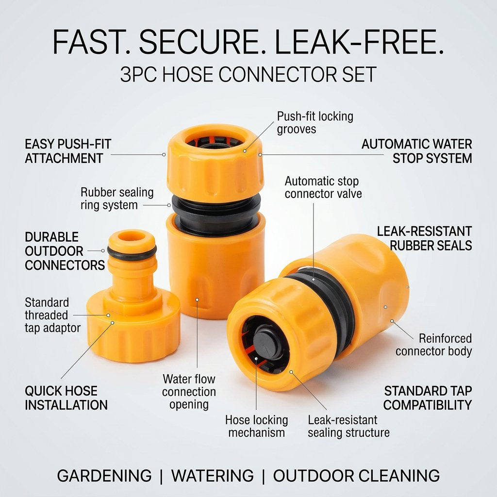 Hose Connector Set 3 pc Dingqi Brand - BAS Kuwait Bab Al Saif 