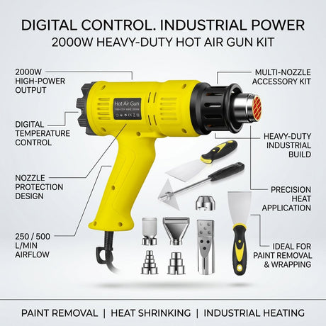 Hot Air Gun with Digital display Heat Gun Kit Heavy Duty 2000W Nozzle Protection - BAS Kuwait Bab Al Saif 