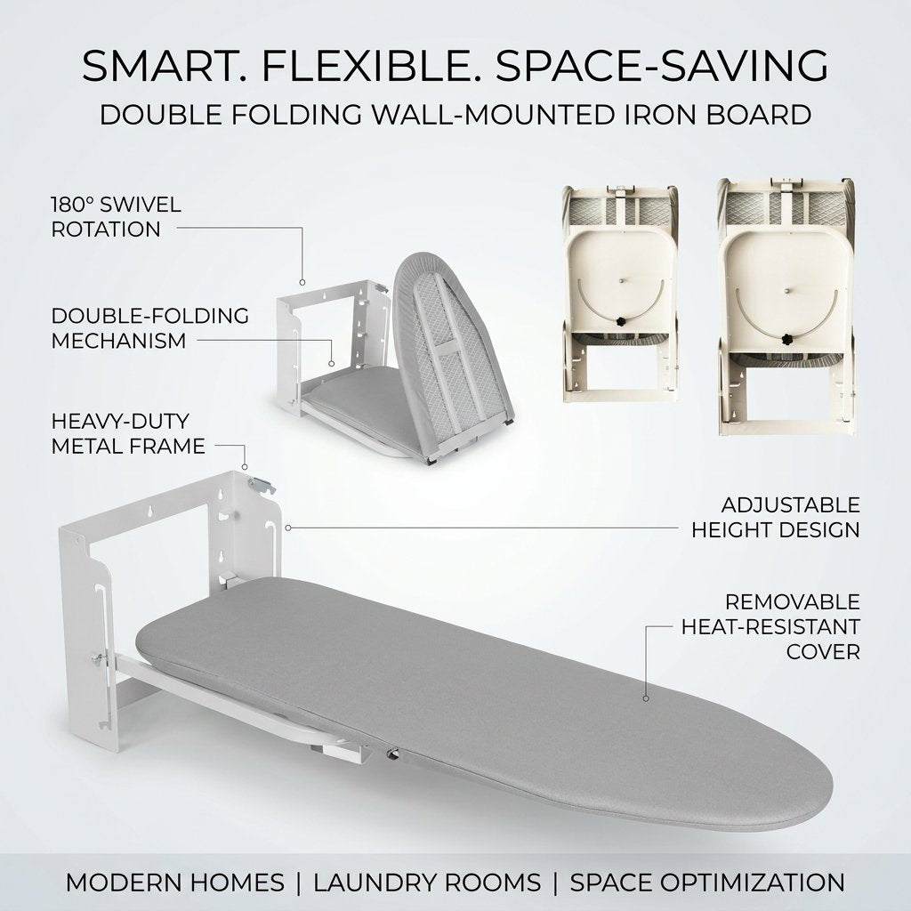 Iron Board Flexible -Wall-Mounted DOUBLE FOLDING 180° Swivel I Adjustable height - BAS Kuwait Bab Al Saif 