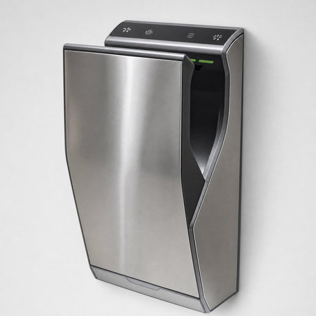 Wall mounted jet hand dryer in brushed 304 stainless steel with touch panel and hands-in slot - BAS Kuwait