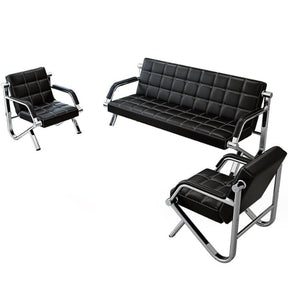 Modern Black Leather Chair & Sofa Stitched Set Reception Premium Finish – Office Chair & Lounge Furniture - BAS Kuwait Bab Al Saif Black 1 + 3 Seater Set 