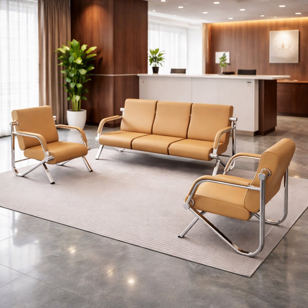 Modern Brown Leather Chair & Sofa Set Reception Premium Finish – Office Chair & Lounge Furniture - BAS Kuwait Bab Al Saif 