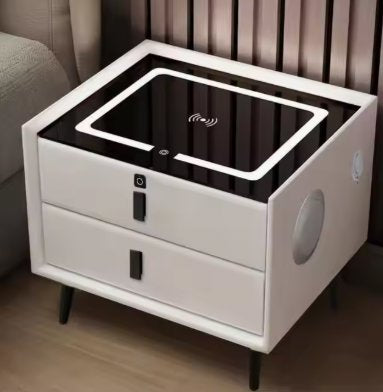 Modern Smart Bedside Table with Wireless Charging & Fingerprint Unlock - BAS Kuwait Bab Al Saif White 50×40×47 cm 