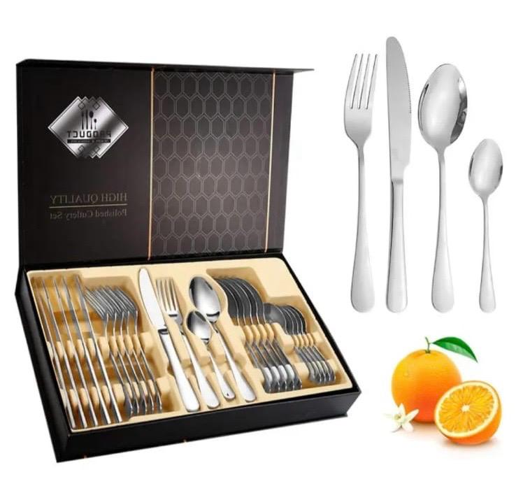 Moonlight 24-Piece Stainless Steelware Cutlery Set – Elegant Silver Flatware Spoon set - BAS Kuwait Bab Al Saif Silver Standard 