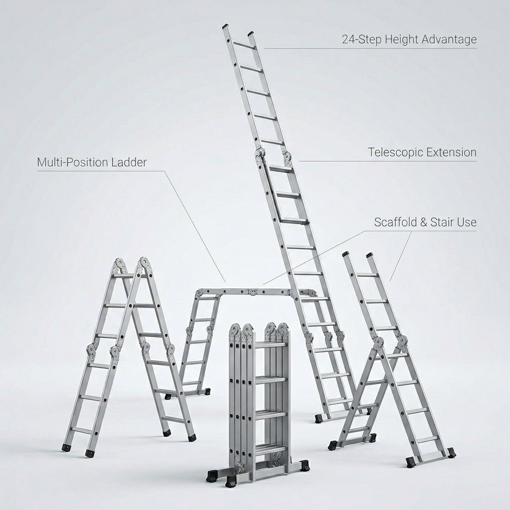 Multipurpose Aluminium Ladder Foldable design 24 Steps - BAS Kuwait Bab Al Saif 