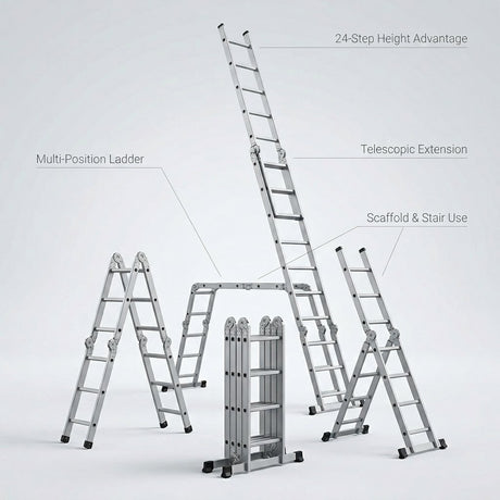 Multipurpose Aluminium Ladder Foldable design 24 Steps - BAS Kuwait Bab Al Saif 