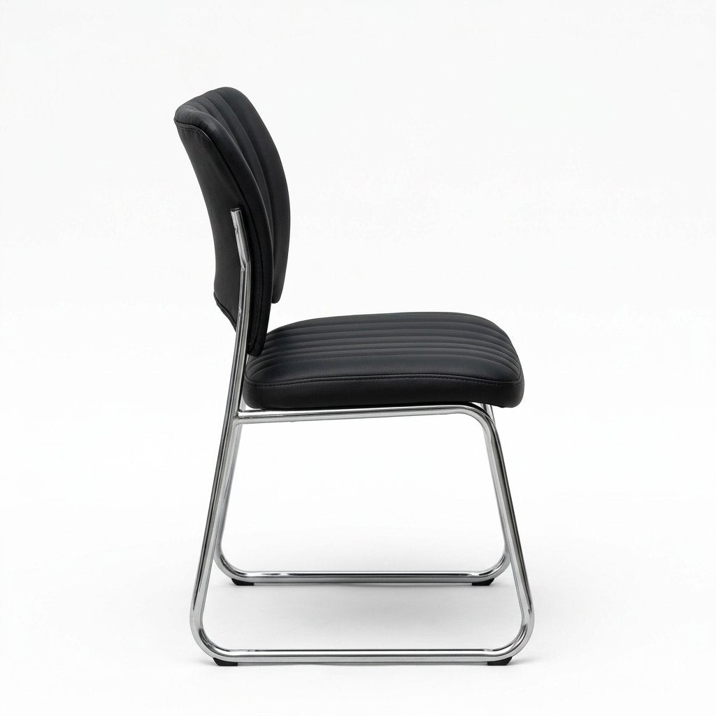 Office Chair Premium Stacking Chrome Conference Mid-Back Leather Design - BAS Kuwait Bab Al Saif 