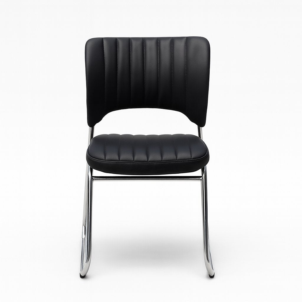 Office Chair Premium Stacking Chrome Conference Mid-Back Leather Design - BAS Kuwait Bab Al Saif standard 