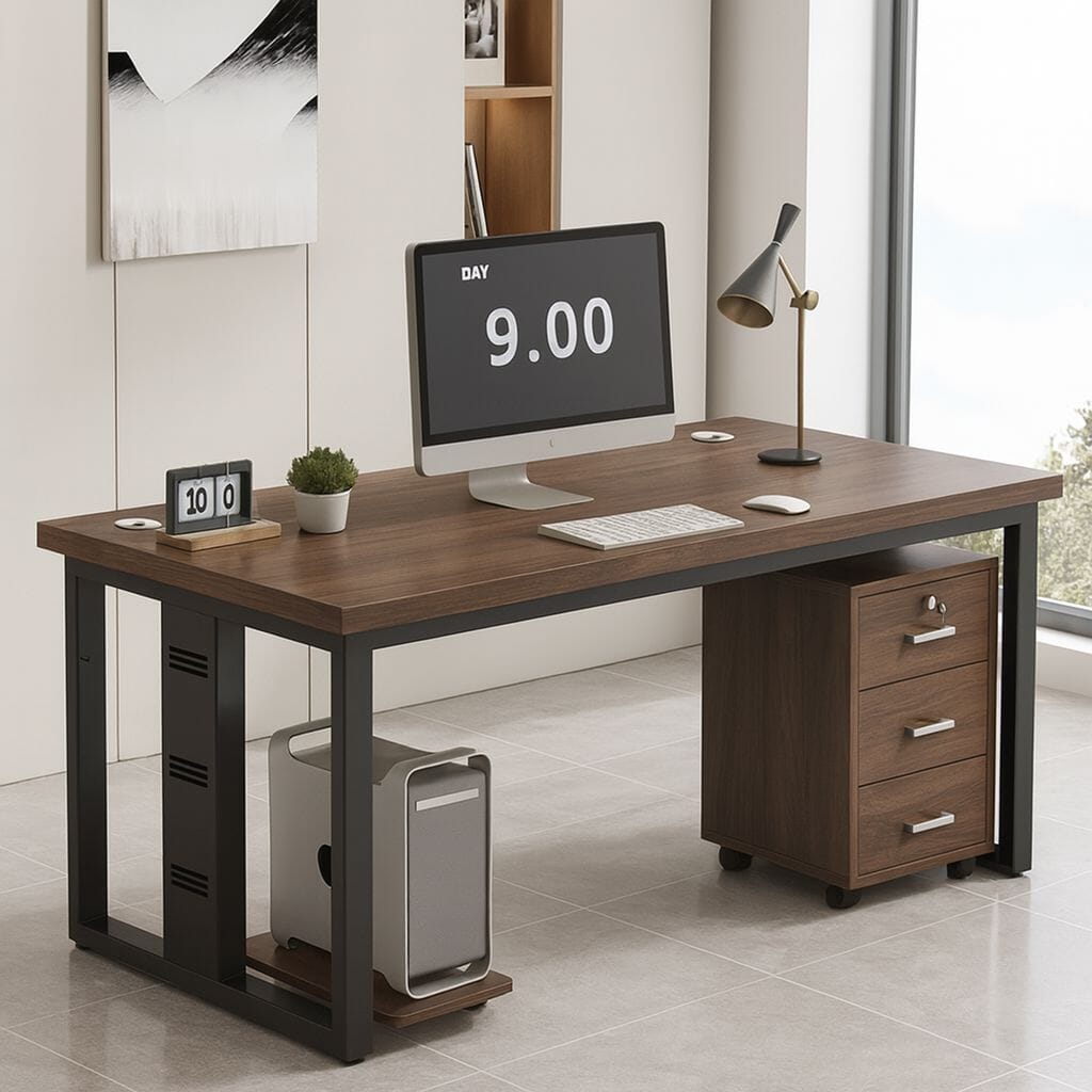 Office Table Desk With Three Drawer Cabinet Modern Executive Wooden & Computer for Home Or Office Use - BAS Kuwait Bab Al Saif 