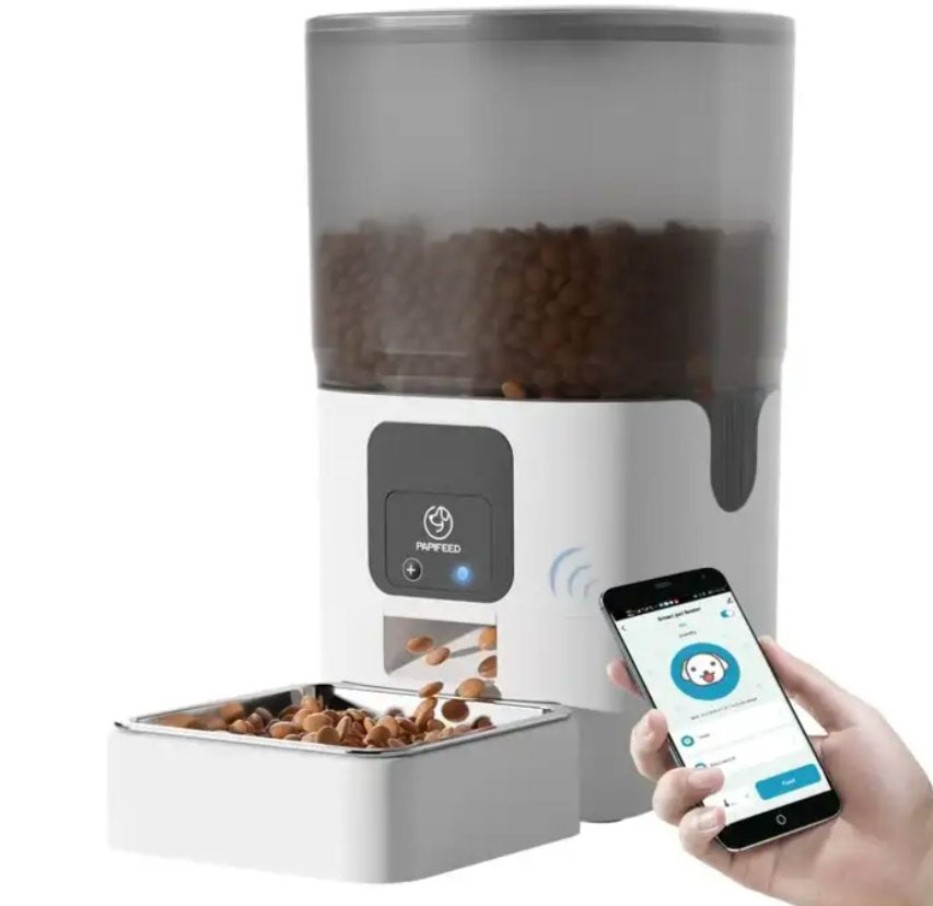 PAPIFEED Automatic Smart Remote Food Dispenser Feeder 3L For Pets Cats And Dogs - BAS Kuwait Bab Al Saif 3L White 
