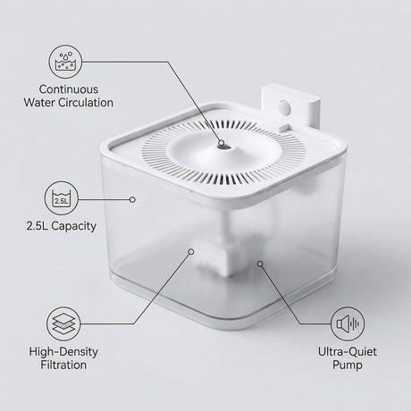 PAPIFEED Smart water fountain for Pet cats Dogs filter anti spill water bowl Hygienic Pets 2.5 Liter - BAS Kuwait Bab Al Saif 