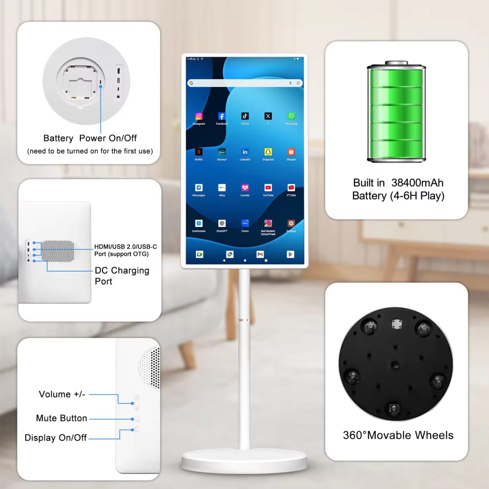 Portable 32" Smart Touchscreen TV with remote | Android 15 | 8GB+128GB | BAS Kuwait Bab Al Saif 