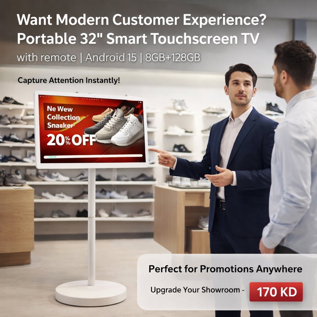 Portable 32" Smart Touchscreen TV with remote | Android 15 | 8GB+128GB | BAS Kuwait Bab Al Saif 