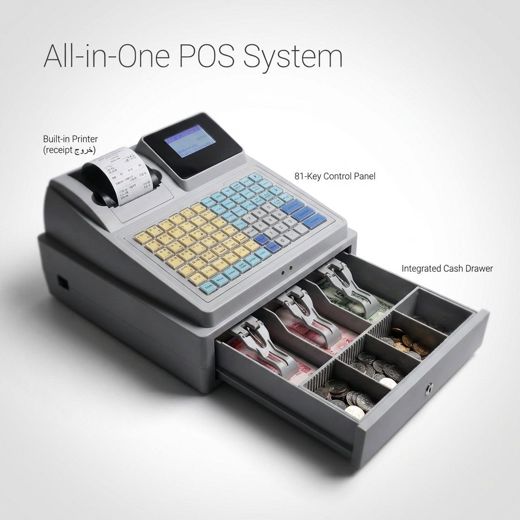 POS Cash Register Machine with Barcode Label Printing - BAS Kuwait Bab Al Saif 