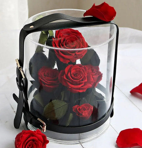 Preserved Rose Garden I 5 Roses in a Glass Dome I Gifts for her I Forever Eternal Roses - BAS Kuwait Bab Al Saif Red Standard 