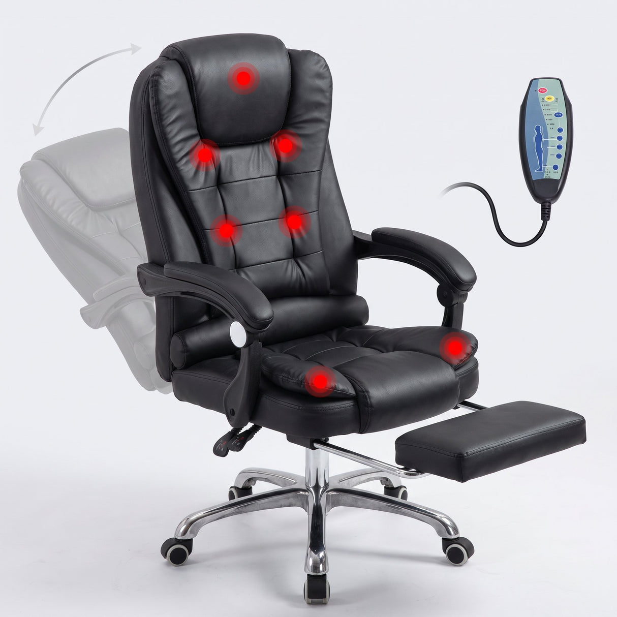 Massage office chair features - handheld remote, 7 massage points, recline and leg rest - BAS Kuwait