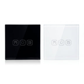 Roller shutter smart curtain switch in black and white glass panel - Bab Al Saif Kuwait