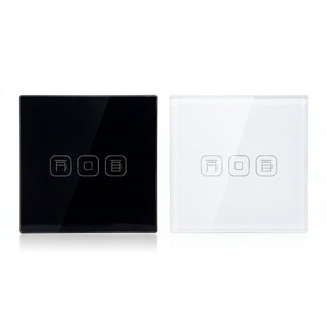Roller shutter smart curtain switch in black and white glass panel - Bab Al Saif Kuwait
