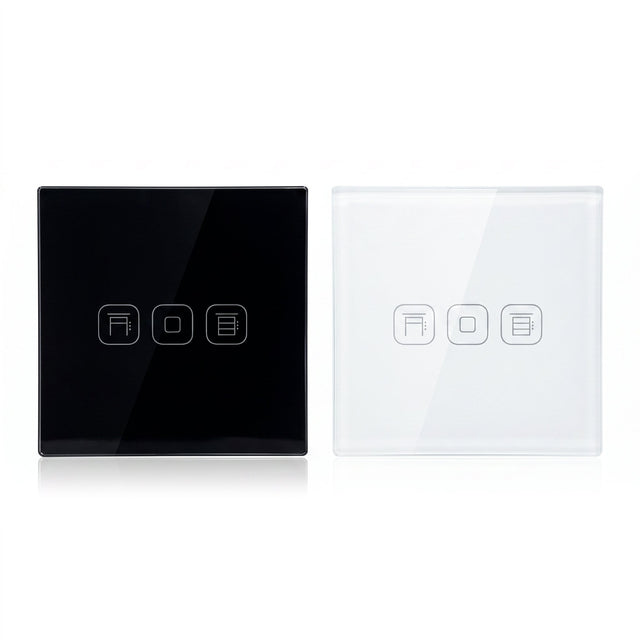 Roller shutter smart curtain switch in black and white glass panel - Bab Al Saif Kuwait