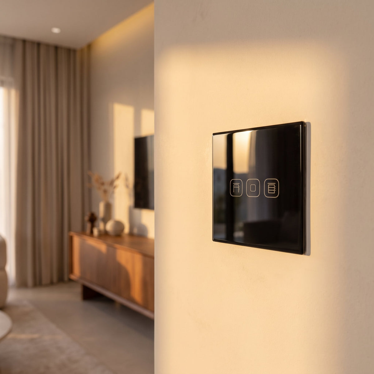 Roller shutter smart curtain switch installed on a modern wall
