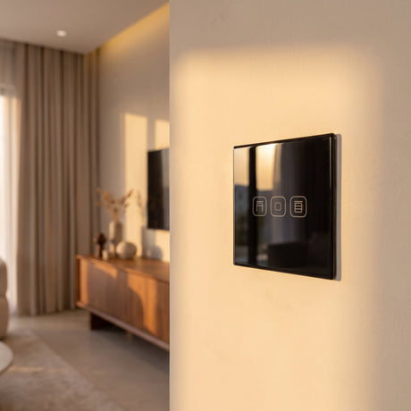 Roller shutter smart curtain switch installed on a modern wall