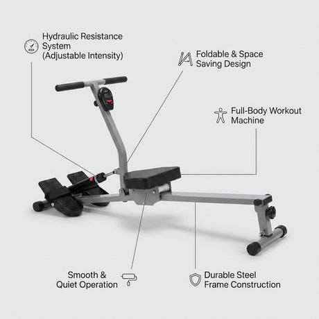 Rower Machine for Home Use – Portable Foldable Hydraulic Resistance Air Rower for Cardio & Fitness - BAS Kuwait Bab Al Saif 
